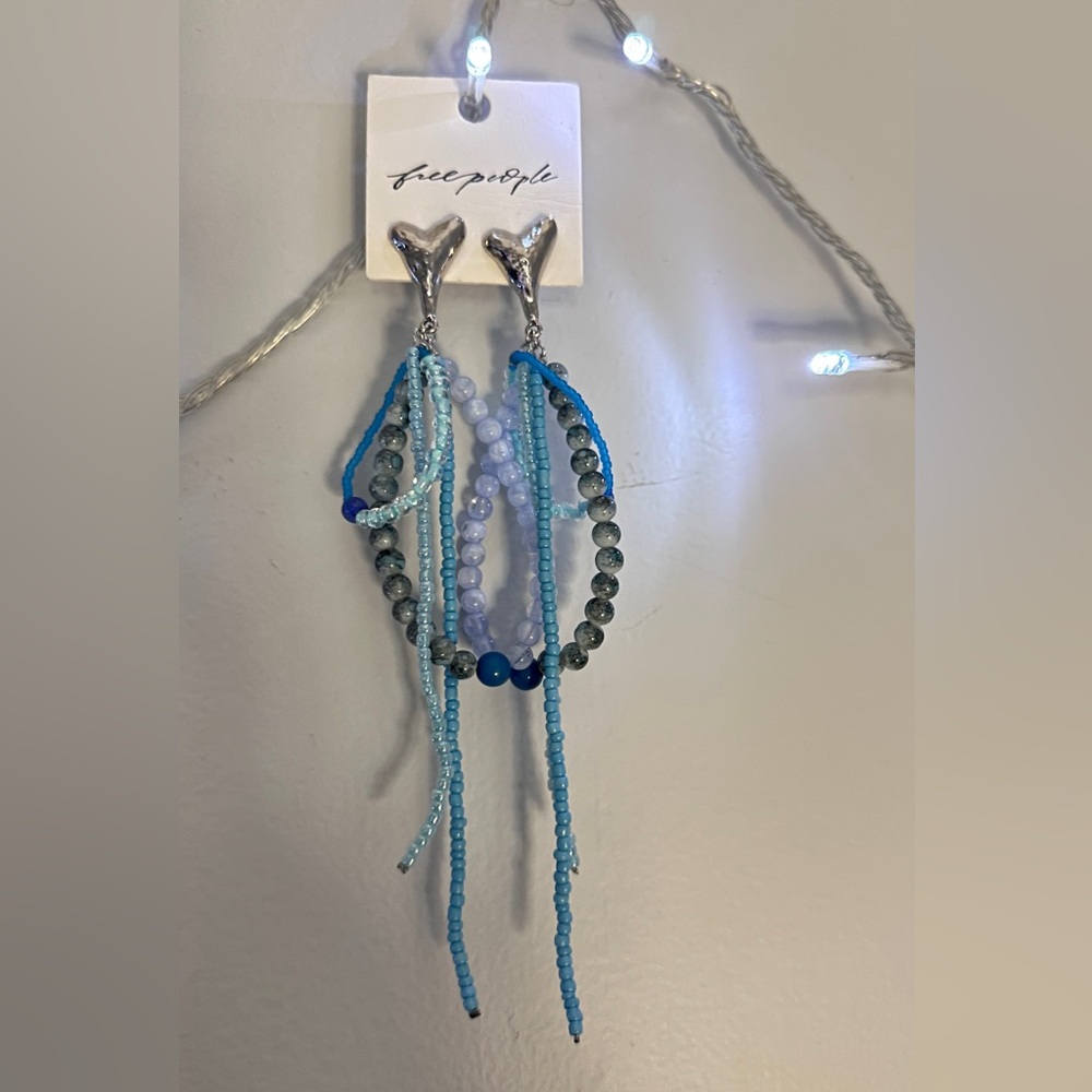 Free People Reese Elegant Blue Beaded Dangle Earrings NWT